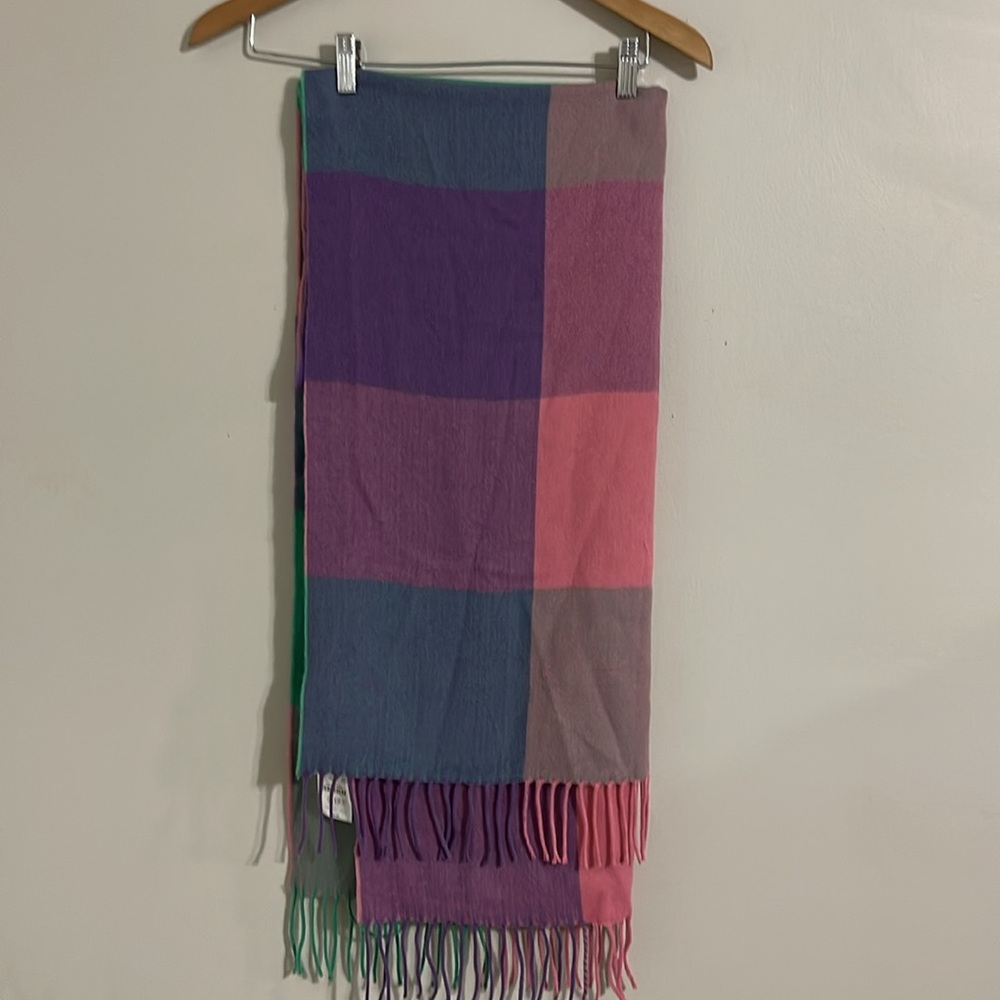 J.crew plaid soft multi  oversized scarf fringe